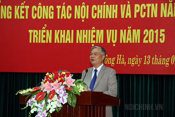 Đồng chí Phạm Đức Châu, Phó Bí thư thường trực Tỉnh ủy phát biểu tại Hội nghị