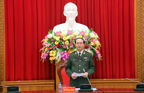 Đại tướng Trần Đại Quang, Ủy viên Bộ Chính trị, Bí thư Đảng ủy Công an Trung ương, Bộ trưởng Bộ Công an phát biểu tại Hội nghị