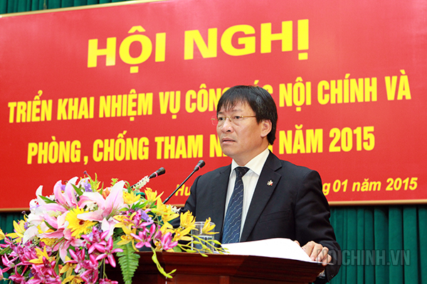 Đồng chí Phạm Anh Tuấn, Phó trưởng Ban Nội chính Trung ương phát biểu tại Hội nghị