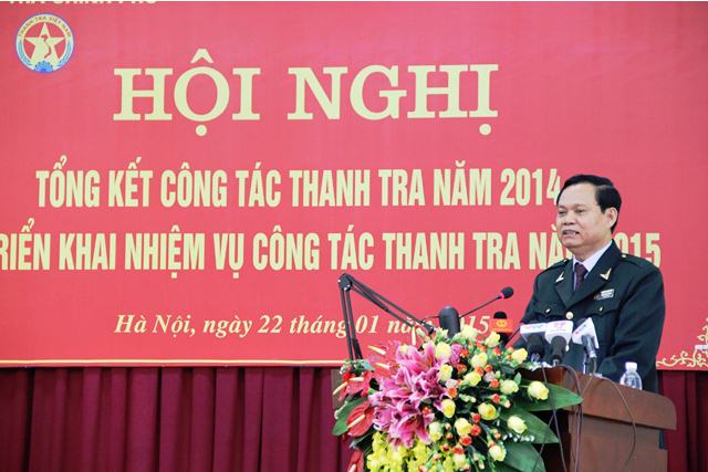 Tổng Thanh tra Chính phủ Huỳnh Phong Tranh phát biểu tại Hội nghị tổng kết công tác ngành Thanh tra năm 2014, triển khai nhiệm vụ năm 2015