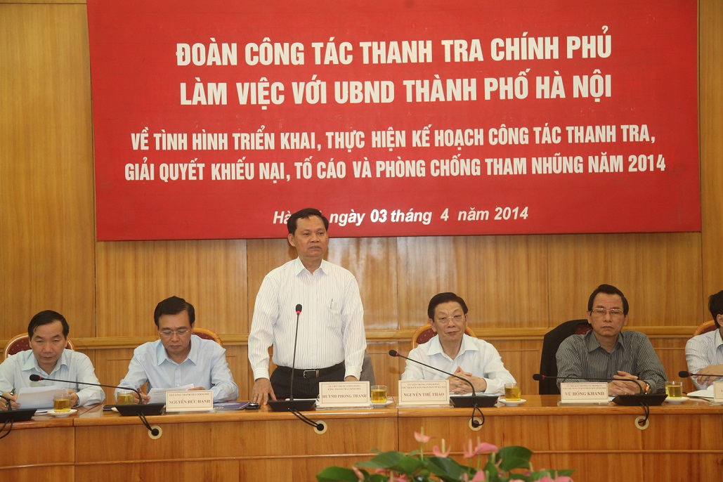 Đoàn công tác của Thanh tra Chính phủ làm việc với UBND thành phố Hà Nội