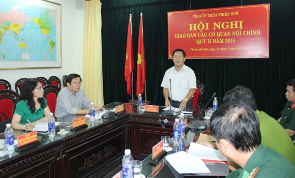 Thường trực Tỉnh ủy Thừa Thiên Huế tổ chức Hội nghị giao ban các cơ quan nội chính