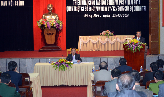 Hội nghị triển khai công tác nội chính và PCTN năm 2016, quán triệt Chỉ thị số 50-CT/TW ngày 17-12-2015 của Bộ Chính trị