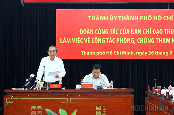 Đồng chí Trương Hòa Bình, Ủy viên Bộ Chính trị, Phó Thủ tướng Thường trực Chính phủ, Phó trưởng Ban Chỉ đạo Trung ương về PCTN phát biểu chỉ đạo