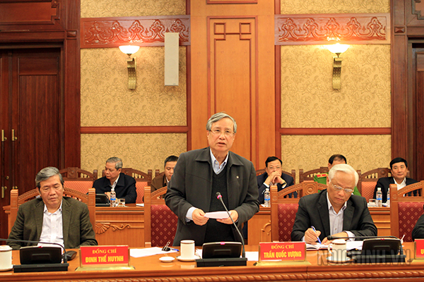 Đồng chí Trần Quốc Vượng, Ủy viên Bộ Chính trị, Bí thư Trung ương Đảng, Chủ nhiệm Ủy ban Kiểm tra Trung ương, Phó trưởng Ban Chỉ đạo phát biểu