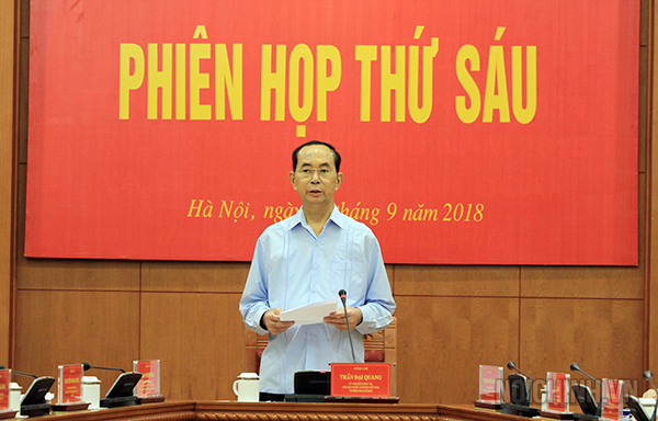 Đồng chí Chủ tịch nước Trần Đại Quang, Trưởng Ban Chỉ đạo Cải cách tư pháp Trung ương phát biểu tại Phiên họp