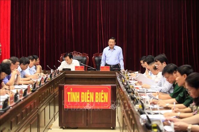 Đồng chí Phan Đình Trạc, Bí thư Trung ương Đảng, Trưởng Ban Nội chính Trung ương phát biểu tại buổi làm việc với Ban Thường vụ Tỉnh ủy Điện Biên