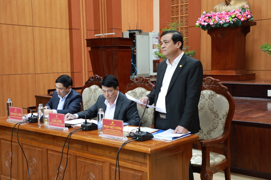 Đồng chí Phan Việt Cường, Ủy viên Trung ương Đảng, Bí thư Tỉnh ủy Quảng Nam phát biểu tại Hội nghị