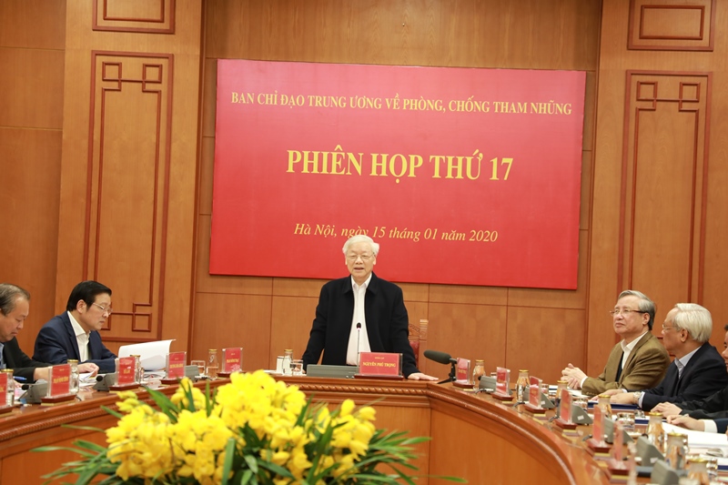 Tổng Bí thư, Chủ tịch nước Nguyễn Phú Trọng, Trưởng Ban Chỉ đạo Trung ương về PCTN phát biểu tại Phiên họp