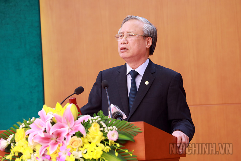 Đồng chí Trần Quốc Vượng, Ủy viên Bộ Chính trị, Thường trực Ban Bí thư phát biểu tại Hội nghị tổng kết công tác ngành Nội chính Đảng năm 2019, triển khai nhiệm vụ năm 2020 ngày 06/01/2020. 