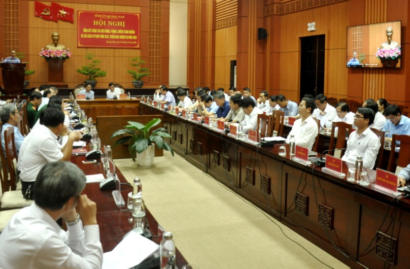 Hội nghị trực tuyến tổng kết công tác nội chính, phòng, chống tham nhũng và cải cách tư pháp năm 2019, triển khai nhiệm vụ năm 2020 của Tỉnh ủy Quảng Nam