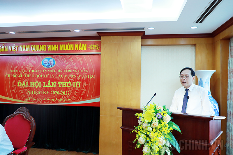 Đồng chí Nguyễn Thanh Hải, Phó trưởng Ban, Phó Bí thư Đảng ủy Cơ quan Ban Nội chính Trung ương phát biểu tại Đại hội