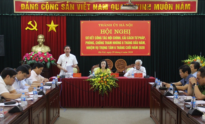 Thành ủy Hà Nội sơ kết công tác nội chính, cải cách tư pháp và phòng, chống tham nhũng 6 tháng đầu năm 2020