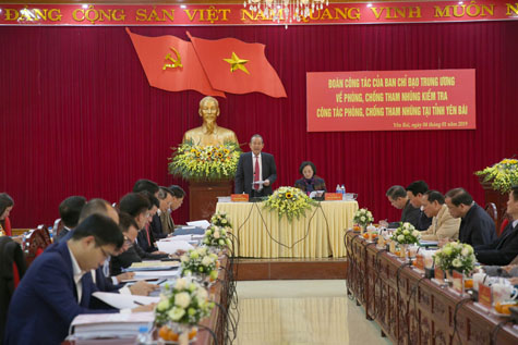 Đoàn công tác của Ban Chỉ đạo Trung ương về phòng, chống tham nhũng làm việc tại tỉnh Yên Bái