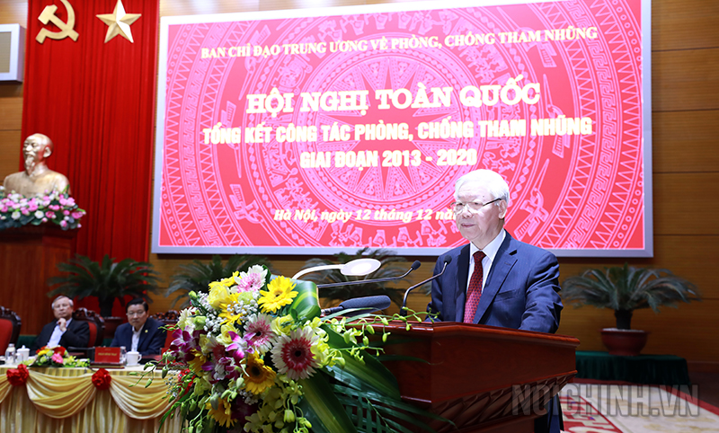 Tổng Bí thư, Chủ tịch nước Nguyễn Phú Trọng, Trưởng Ban Chỉ đạo Trung ương về phòng, chống tham nhũng phát biểu kết luận Hội nghị