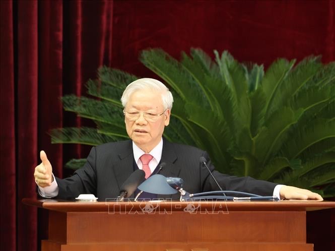 Tổng Bí thư, Chủ tịch nước Nguyễn Phú Trọng phát biểu bế mạc Hội nghị (Ảnh Trí Dũng/TTXVN)