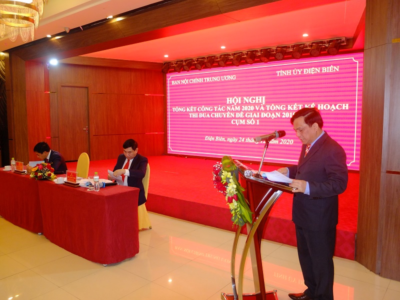Đồng chí Nông Quốc Chài, Phó trưởng Ban Nội chính Tỉnh ủy Bắc Kạn phát biểu tại buổi Tổng kết công tác năm 2020 và Thi đua chuyên đề giai đoạn 2019-2020 của Cụm thi đua số 1