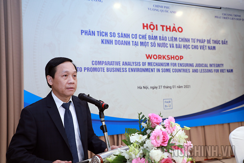 Đồng chí Nguyễn Thanh Hải, Phó trưởng Ban Nội chính Trung ương phát biểu tại Hội thảo 