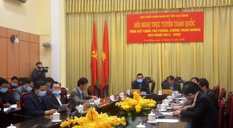 Các đại biểu tỉnh Cao Bằng tham gia Hội nghị trực tuyến toàn quốc tổng kết công tác phòng, chống tham nhũng, giai đoạn 2013-2020 (tháng 12/2020)