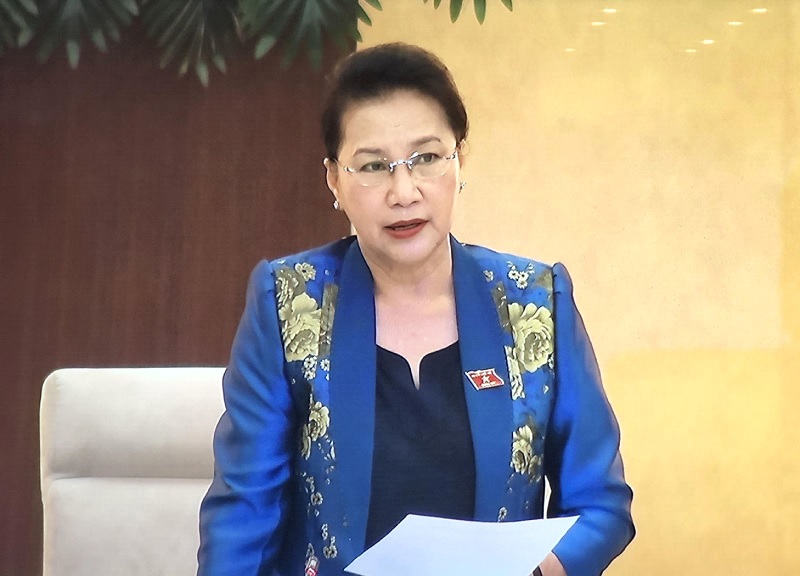 Chủ tịch Quốc hội Nguyễn Thị Kim Ngân phát biểu khai mạc Phiên họp thứ 54 của Ủy ban Thường vụ Quốc hội. (Ảnh chụp qua màn hình) 