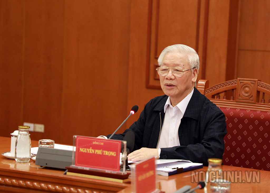 Đồng chí Nguyễn Phú Trọng, Tổng Bí thư, Chủ tịch nước, Trưởng Ban Chỉ đạo Trung ương về phòng, chống tham nhũng phát biểu chỉ đạo tại Cuộc họp