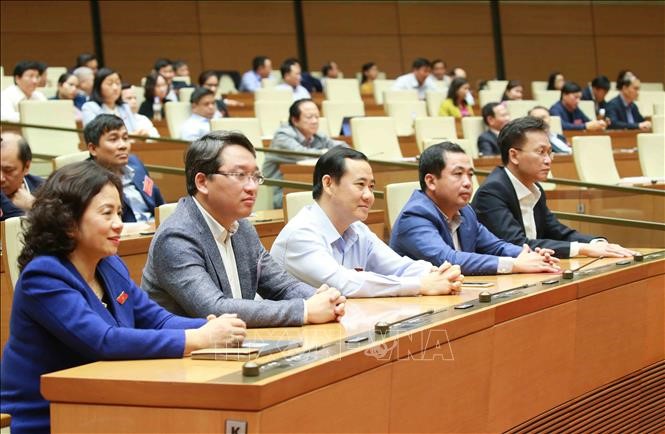 Các đại biểu dự Hội nghị tại điểm cầu chính - Phòng họp Diên Hồng, Nhà Quốc hội (Hà Nội), chiều 28/3/2021. Ảnh: Phương Hoa/TTXVN 