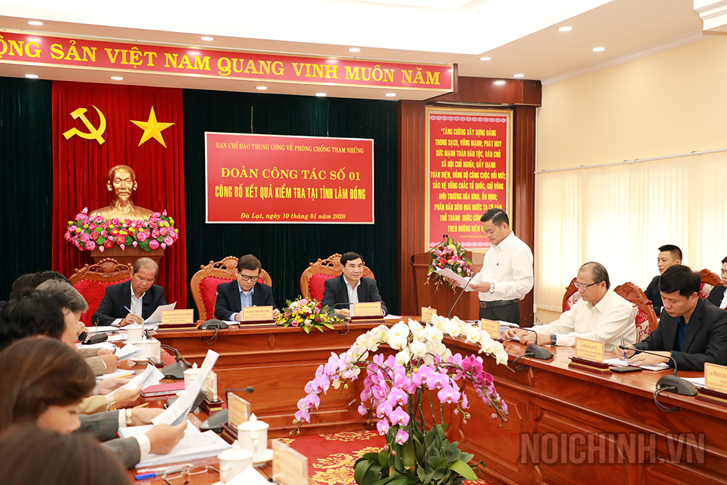 Đoàn công tác số 1 của Ban Chỉ đạo Trung ương về phòng, chống tham nhũng công bố kết quả kiểm tra tại tỉnh Lâm Đồng năm 2020