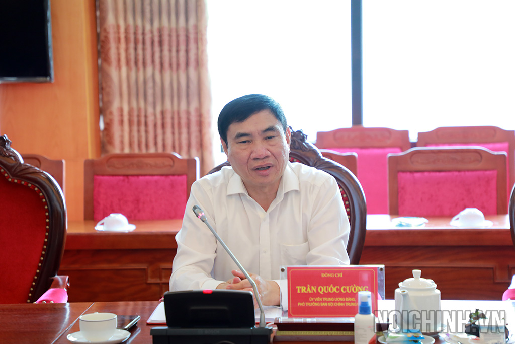 Đồng chí Trần Quốc Cường, Ủy viên Trung ương Đảng, Phó trưởng Ban Nội chính Trung ương phát biểu tại buổi làm việc