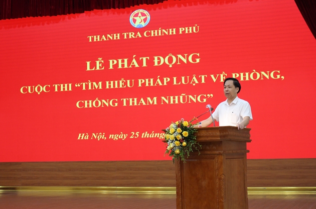 Phó Tổng Thanh tra Chính phủ Trần Ngọc Liêm, Trưởng ban Tổ chức phát biểu tại lễ phát động. Ảnh: PH
