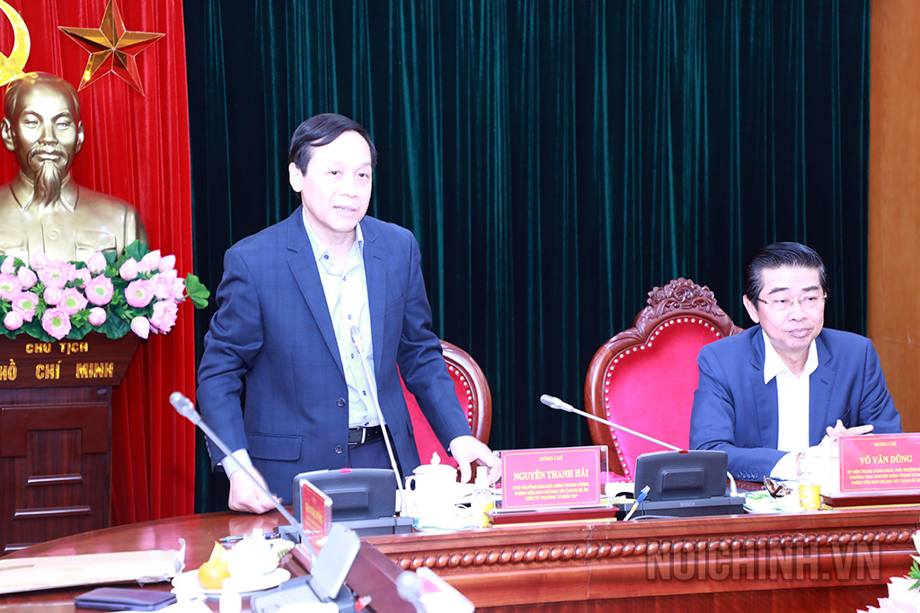Đồng chí Nguyễn Thanh Hải, Phó trưởng Ban Nội chính Trung ương, thành viên Ban Chỉ đạo xây dựng Đề án, kiêm Tổ trưởng Tổ biên tập phát biểu tại cuộc họp