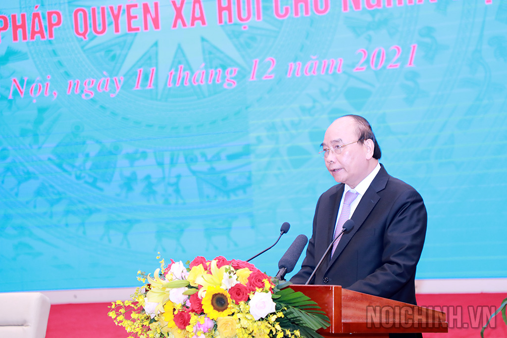 Đồng chí Nguyễn Xuân Phúc, Ủy viên Bộ Chính trị, Chủ tịch nước, Trưởng Ban Chỉ đạo xây dựng Đề án phát biểu