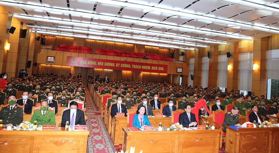 Các đại biểu dự Hội nghị tổng kết công tác năm 2021 và triển khai nhiệm vụ công tác năm 2022 của Bộ Công an