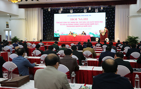 Hội nghị tổng kết công tác thanh tra, tiếp dân, giải quyết khiếu nại, tố cáo và phòng chống tham nhũng năm 2021 của tỉnh Nghệ An