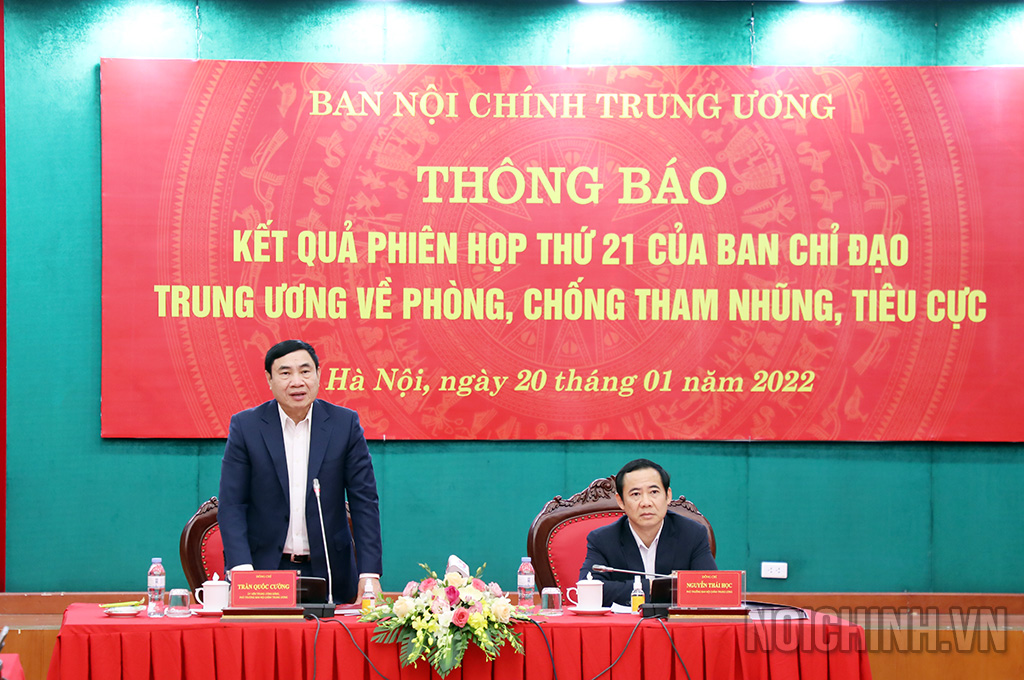 Đồng chí Trần Quốc Cường, Ủy viên Trung ương Đảng, Phó trưởng Ban Nội chính Trung ương phát biểu tại cuộc họp
