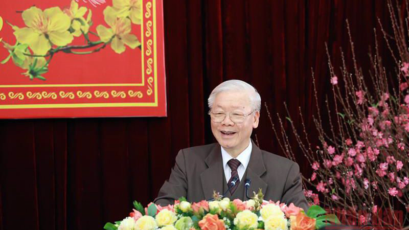 Tổng Bí thư Nguyễn Phú Trọng phát biểu tại buổi làm việc, chúc Tết Đảng bộ, chính quyền và nhân dân tỉnh Bắc Ninh.