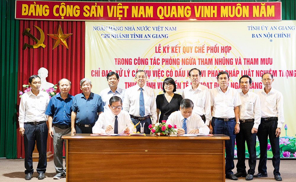 Ban Nội chính Tỉnh ủy An Giang và Ngân hàng Nhà nước Việt Nam Chi nhánh tỉnh An Giang ký kết quy chế phối hợp giữa 2 đơn vị