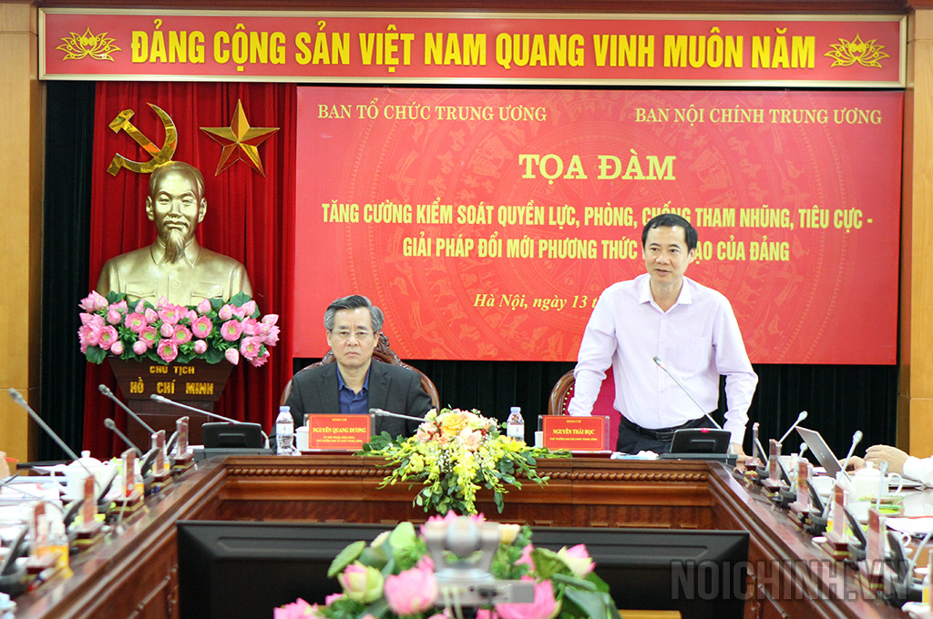 Đồng chí Nguyễn Thái Học, Phó trưởng Ban Nội chính Trung ương phát biểu tại Tọa đàm