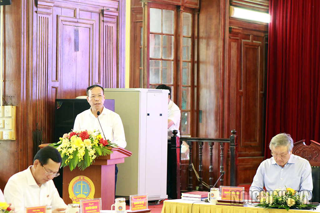 Đồng chí Nguyễn Trí Tuệ, Phó Chánh án Thường trực Tòa án nhân dân tối cao phát biểu tại buổi làm việc