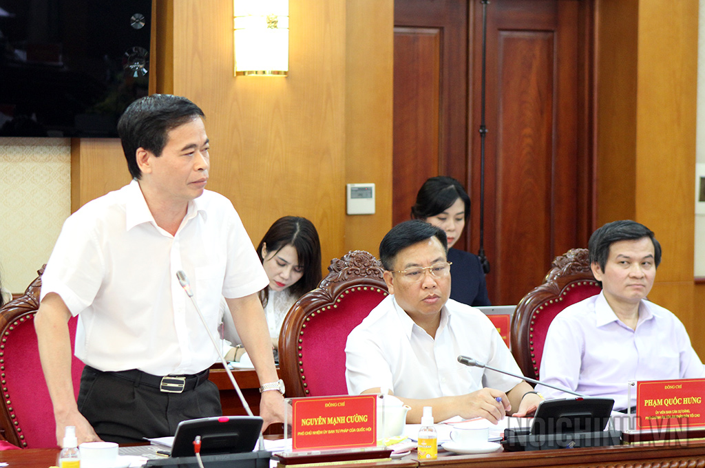 Đồng chí Nguyễn Mạnh Cường, Phó Chủ nhiệm Ủy ban Tư pháp của Quốc hội phát biểu tham luận tại Tọa đàm