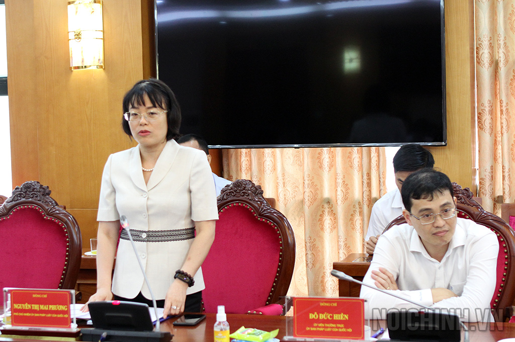 Đồng chí Nguyễn Thị Mai Phương, Phó Chủ nhiệm Ủy ban Pháp luật của Quốc hội phát biểu tham luận tại Tọa đàm