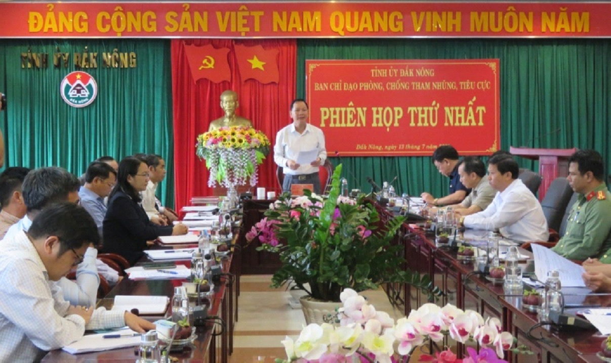 Đồng chí Ngô Thanh Danh, Bí thư Tỉnh ủy, Trưởng Ban Chỉ đạo Phòng, chống tham nhũng, tiêu cực tỉnh Đắk Nông, phát biểu chỉ đạo tại Hội nghị.