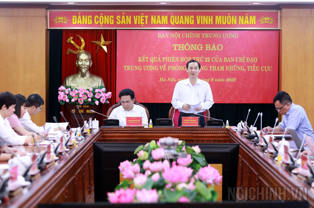 Đồng chí Nguyễn Thái Học, Phó trưởng Ban Nội chính Trung ương thông báo kết quả Phiên họp thứ 22 của Ban Chỉ đạo Trung ương về phòng, chống tham nhũng, tiêu cực