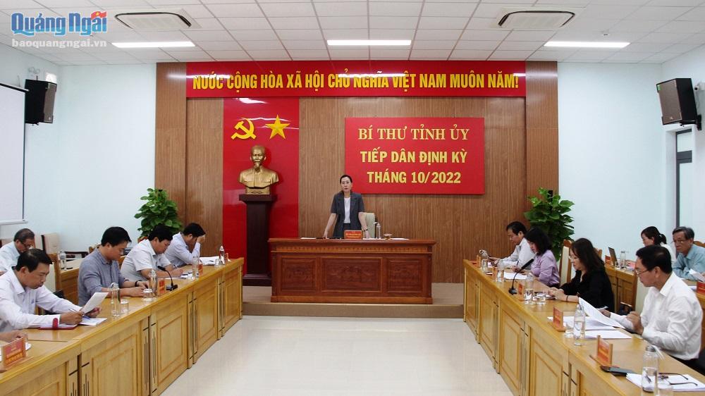Đồng chí Bùi Thị Quỳnh Vân, Bí thư Tỉnh ủy Quảng Ngãi phát biểu tại buổi tiếp công dân định kỳ tháng 10/2022 (Ảnh Báo QNĐT)