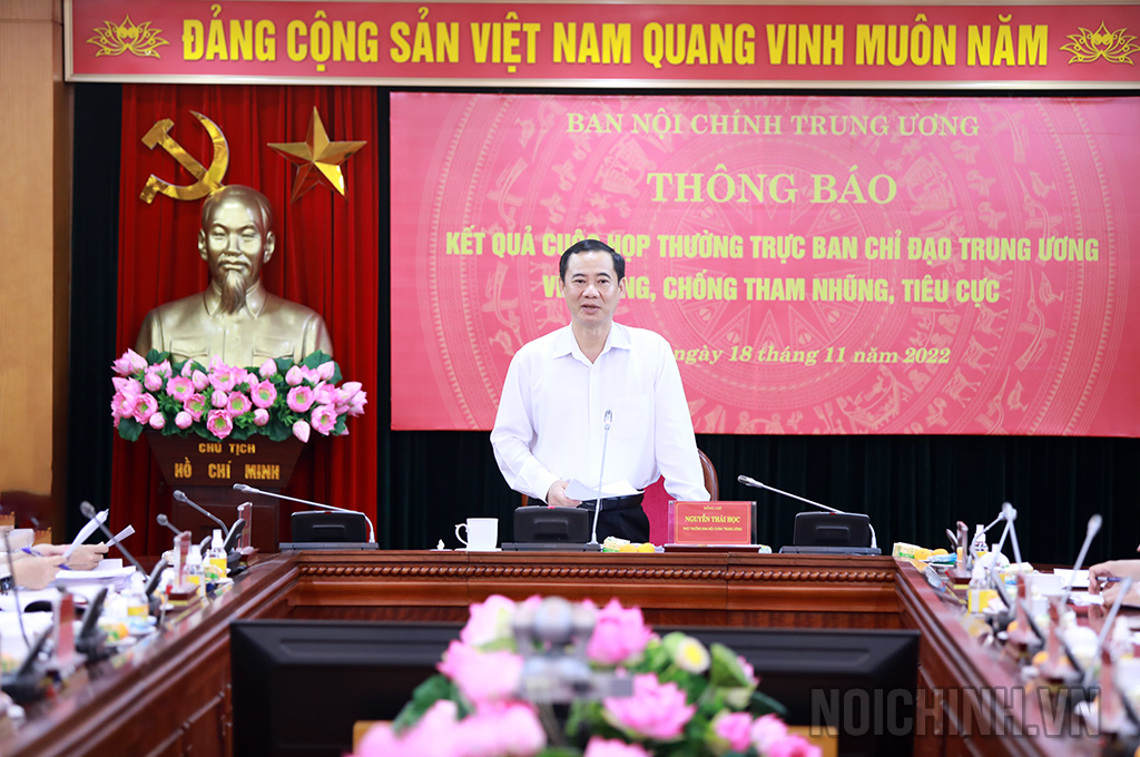 Đồng chí Nguyễn Thái Học, Phó Trưởng Ban Nội chính Trung ương thông tin kết quả Cuộc họp Thường trực Ban Chỉ đạo Trung ương về phòng, chống tham nhũng, tiêu cực