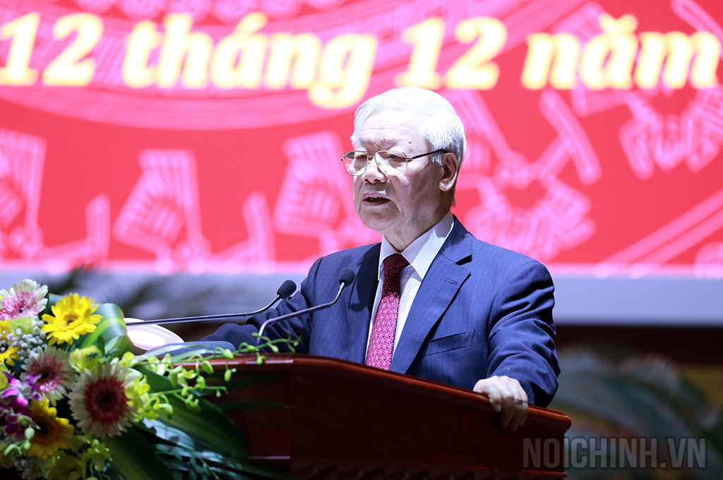 Đồng chí Tổng Bí thư, Chủ tịch nước Nguyễn Phú Trọng, Trưởng Ban Chỉ đạo Trung ương về PCTN phát biểu chỉ đạo Hội nghị toàn quốc tổng kết công tác PCTN giai đoạn 2013-2020, ngày 12/12/2020 (ảnh Đặng Phước)