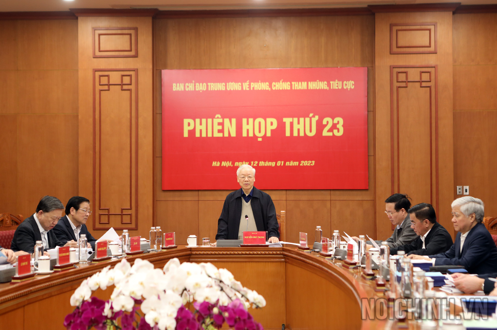 Đồng chí Tổng Bí thư Nguyễn Phú Trọng, Trưởng Ban Chỉ đạo Trung ương về PCTN, TC phát biểu tại Phiên họp thứ 23 của Ban Chỉ đạo, ngày 12/01/2023