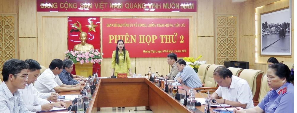 Đồng chí Bùi Thị Quỳnh Vân, Ủy viên Trung ương Đảng, Bí thư Tỉnh ủy, Chủ tịch HĐND tỉnh, Trưởng Ban Chỉ đạo Tỉnh ủy về PCTN, TC chủ trì Phiên họp thứ hai của Ban Chỉ đạo