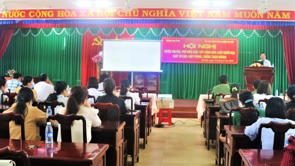 Hội nghị tuyên truyền phổ biến luật tiếp công dân, luật tố cáo, luật phòng, chống tham nhũng năm 2022 tại huyện Bù Đốp, tỉnh Bình Phước
