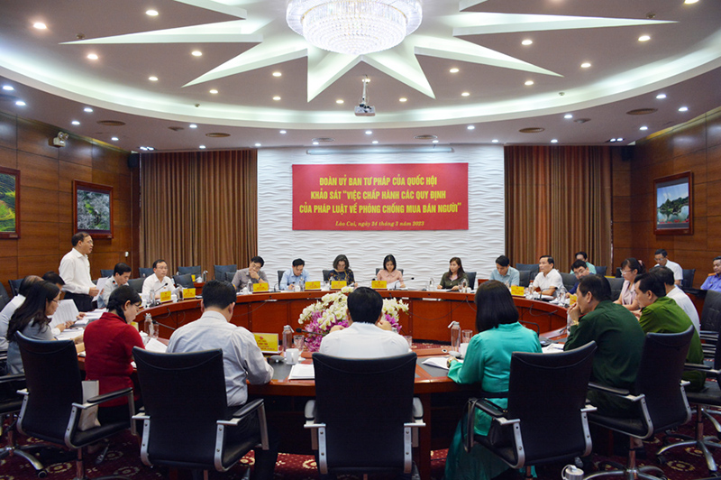 Đoàn công tác Ủy ban Tư pháp của Quốc hội khóa XV làm việc với UBND tỉnh Lào Cai khảo sát việc chấp hành pháp luật trên địa bàn tỉnh