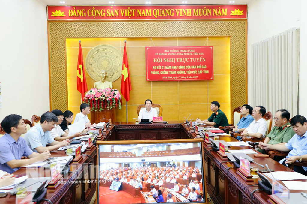 Hội nghị sơ kết 1 năm hoạt động của Ban Chỉ đạo phòng, chống tham nhũng, tiêu cực cấp tỉnh điểm cầu tỉnh Ninh Bình